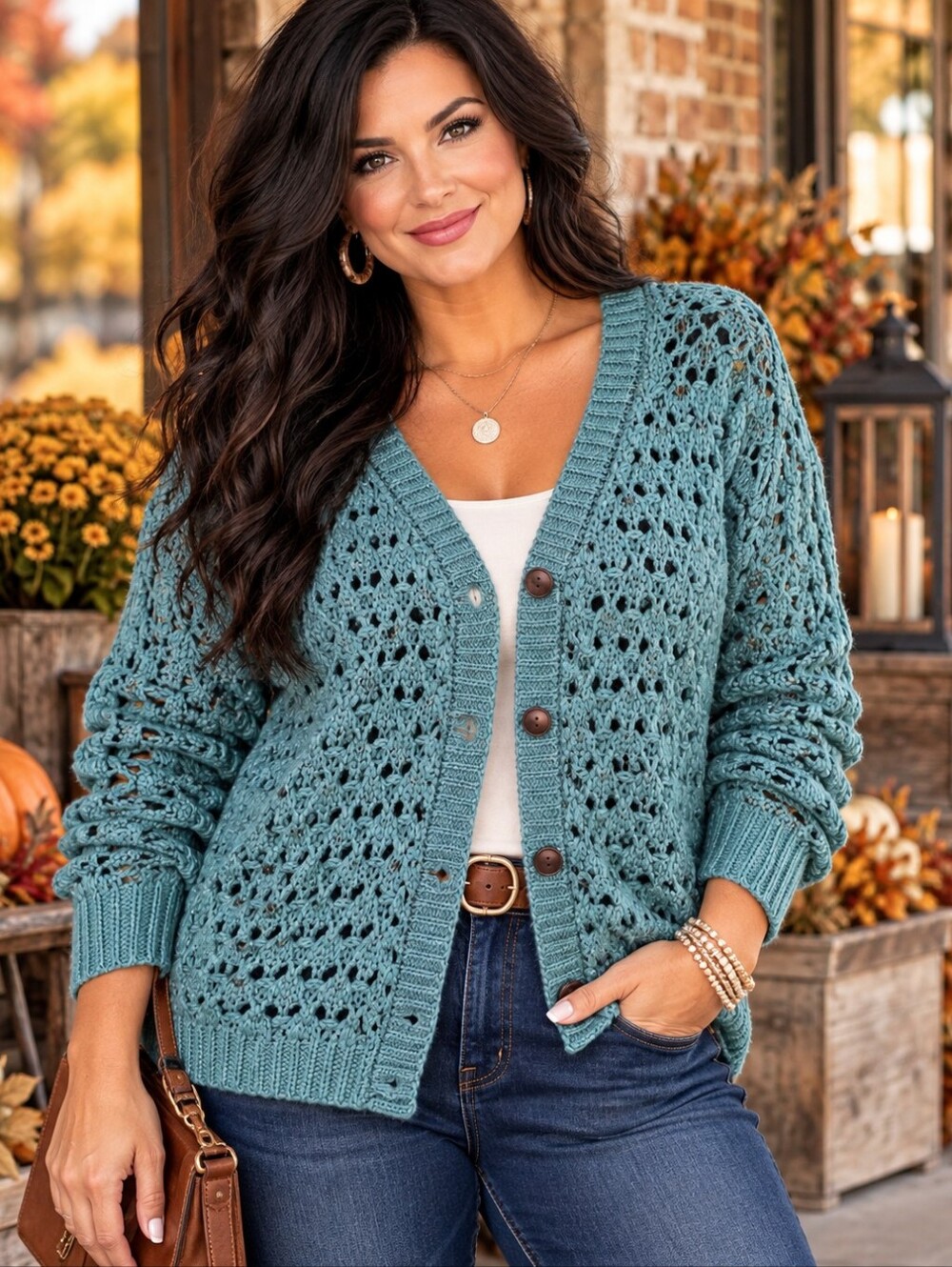 Maurices NWT XL Teal Metallic Open Knit Crochet Button Cardigan Sweater